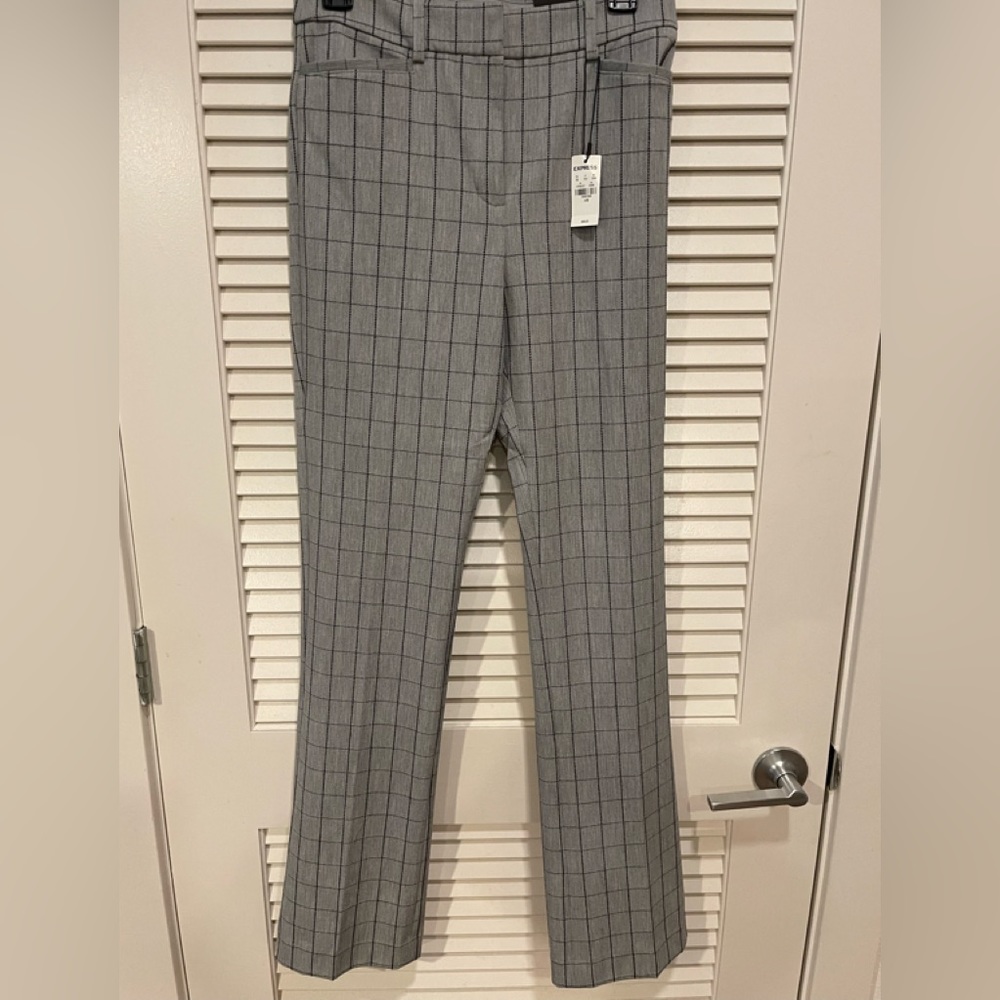 Gray and black boot cut slacks